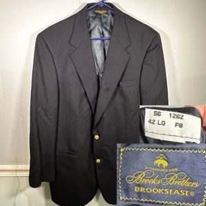 Brooks‎ Brothers Brooksease Blazer Jacket Sport Coat 42L Navy Gold Buttons Wool